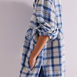 Free People Blue and White Plaid Top